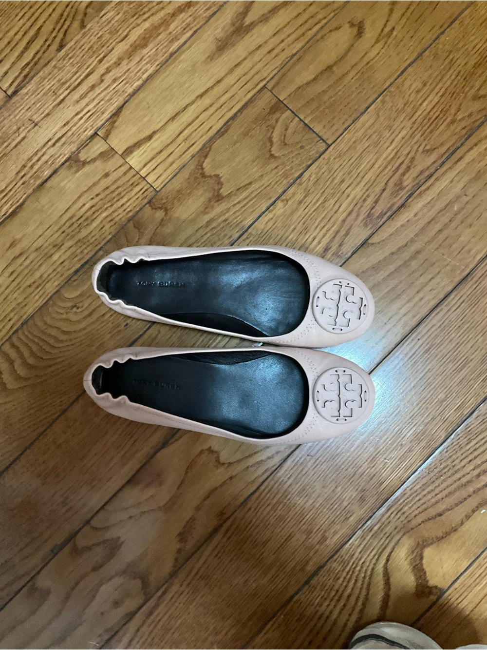 Tory Burch Blush Pink Leather Ballet Flats with Logo Medallion